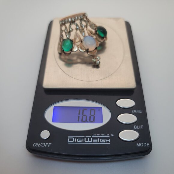 Antique Art Deco, Sterling, Moonstone, Rhinestone, Jelly Belly Brooch - Picture 3 of 3